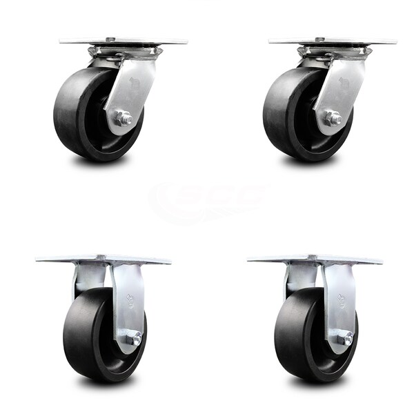5 Inch Glass Filled Nylon Caster Set with Ball Bearings 2 Swivel 2 Rigid SCC